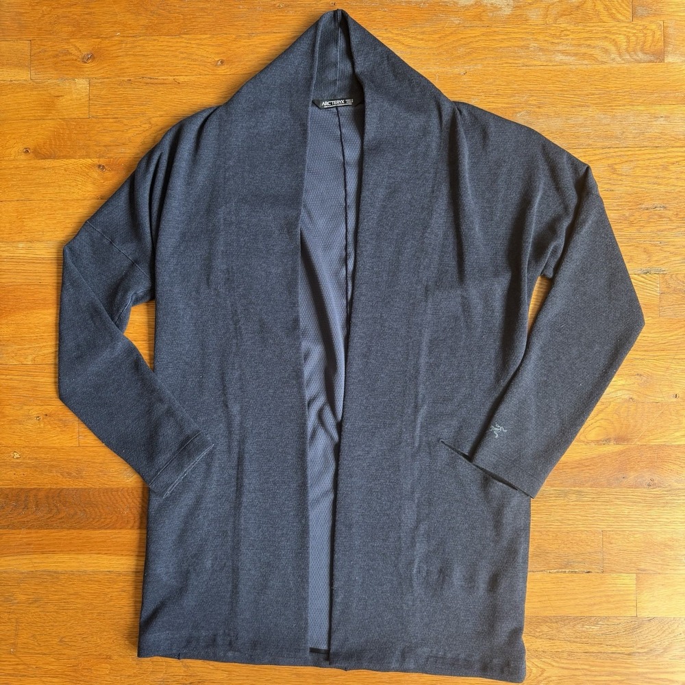 ARC'TERYX LAINA Gray Open Front Long Cardigan Shawl Collar Sweater Women's Small